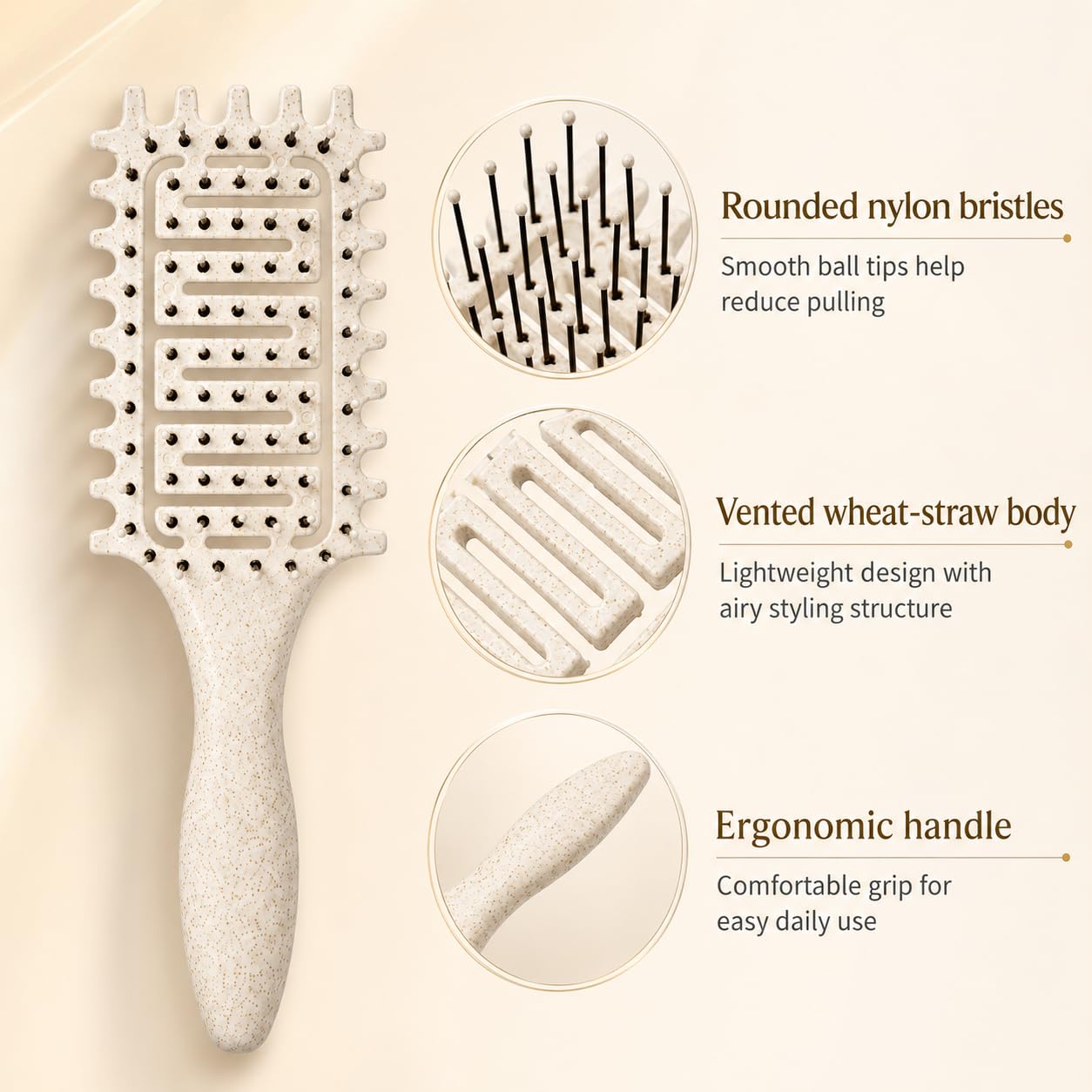 Glow Serenity Curl Defining Brush Set – Vented Detangling Brush for Curly Hair, Wet & Dry Styling, Curl Shaping & Volume Enhancement (2 Pack Beige)