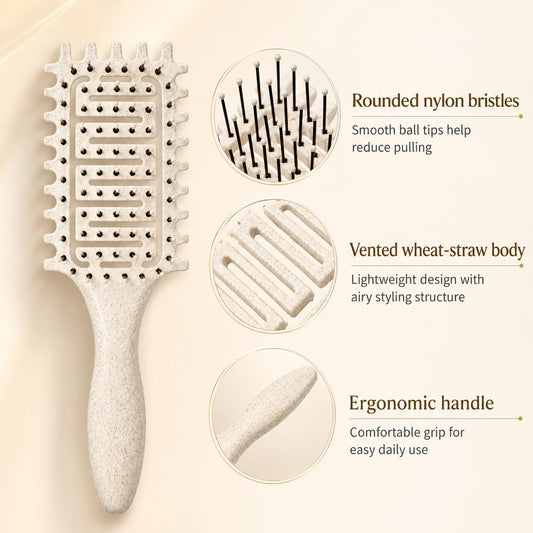 Glow Serenity Curl Defining Brush Set – Vented Detangling Brush for Curly Hair, Wet & Dry Styling, Curl Shaping & Volume Enhancement (2 Pack Beige)