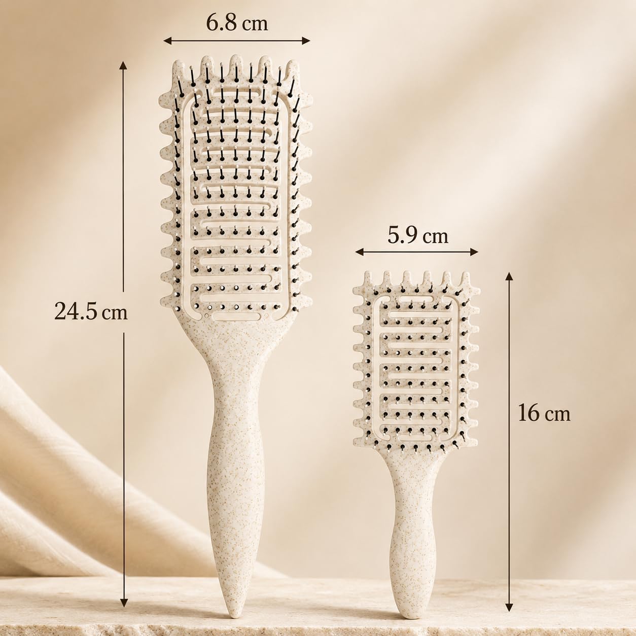 Glow Serenity Curl Defining Brush Set – Vented Detangling Brush for Curly Hair, Wet & Dry Styling, Curl Shaping & Volume Enhancement (2 Pack Beige)
