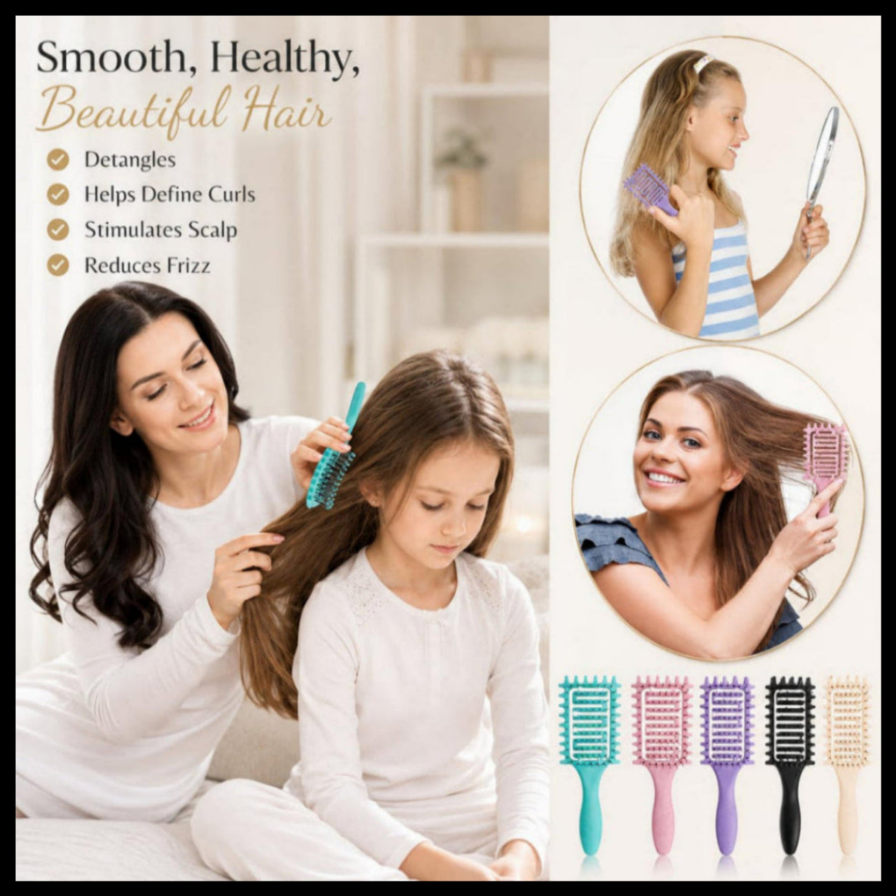 Glow Serenity Curl Defining Brush Set – Vented Detangling Brush for Curly Hair, Wet & Dry Styling, Curl Shaping & Volume Enhancement (2 Pack Beige)
